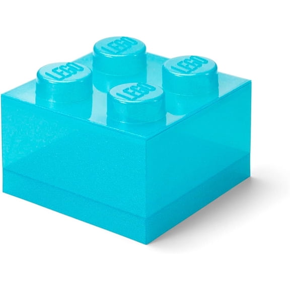 Room Copenhagen LEGO 4-Knob Stackable Storage Brick Toy Box with Glitter Top Lid, Light Blue