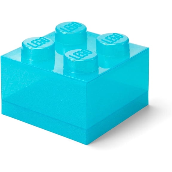 LEGO 4-Knob Stackable Storage Brick Toy Box with Glitter Lid, Light Blue