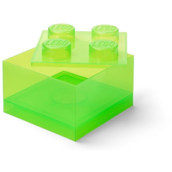 LEGO Stackable Storage Brick with 4 Knobs, Light Green with a Top Lid Translucent