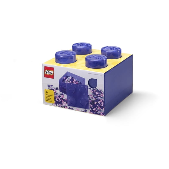 Room Copenhagen LEGO 4-Knob Stackable Storage Brick Toy Box with Glitter Top Lid, Violet