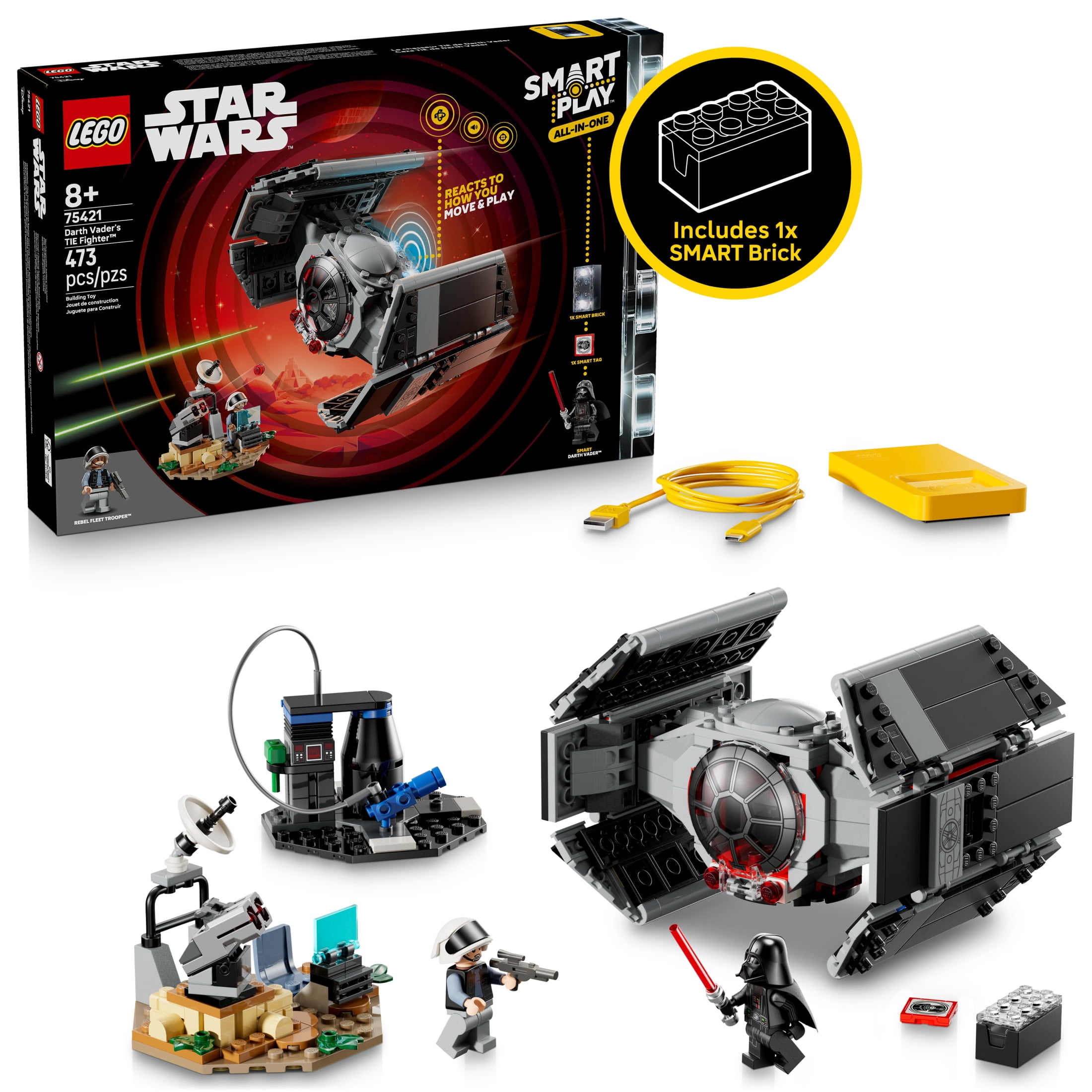LEGO Star Wars SMART Play: Darth Vaders TIE Fighter Interactive Building Toy - All-In-One Set - Reacts to How You Move and Play with a SMART Brick - Gift for Boys, Girls and Kids Ages 8+ - 75421