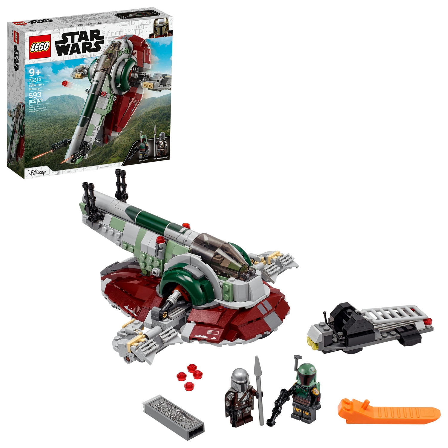 LEGO Star Wars Boba Fett Starship 75312 Mandalorian Model Set for Kids 9 Rotating Wings 2 Minifigures Walmart