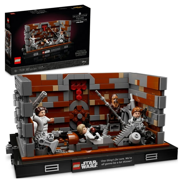 LEGO Star Wars Death Star Trash Compactor Diorama Series 75339 Adult Building Set with 6 Star Wars Figures including Princess Leia, Chewbacca & R2-D2, Gift for Star Wars Fans