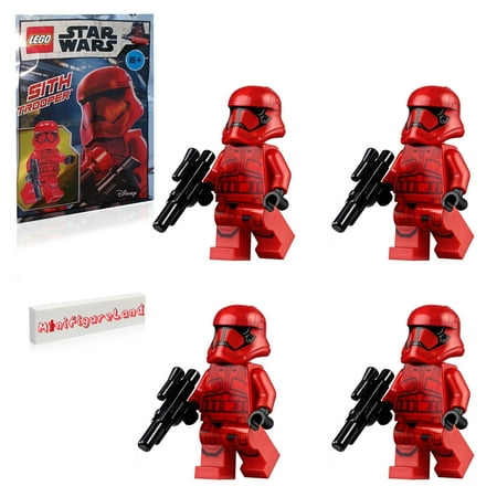 LEGO Star Wars Episode 9 The Rise of Skywalker Minifigure - Red Sith Trooper (with Blaster) and Minifigureland Tile - 4 Pack