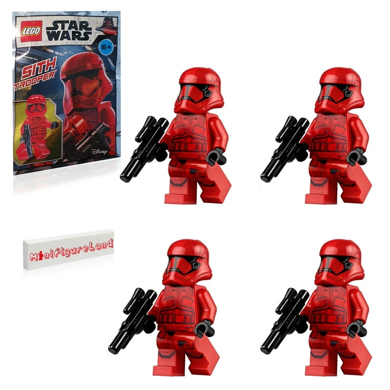 LEGO Star Wars Episode 9 The Rise of Skywalker Minifigure Red Sith Trooper with Blaster and Minifigureland Tile 4 Pack
