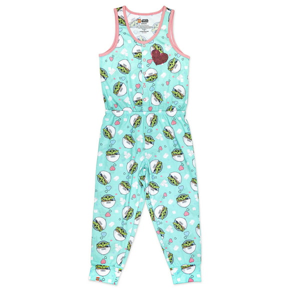 LEGO Star Wars Girls Baby Yoda Tanktop Unionsuit Pajamas With Flip Sequins, Turquoise