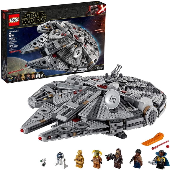 Open Box LEGO Star Wars Millennium Falcon 75257 Building Set - Starship Model with Finn, Chewbacca, Lando Calrissian, Boolio, C-3PO, R2-D2, and D-O Minifigures, The Rise of Skywalker Movie Collection