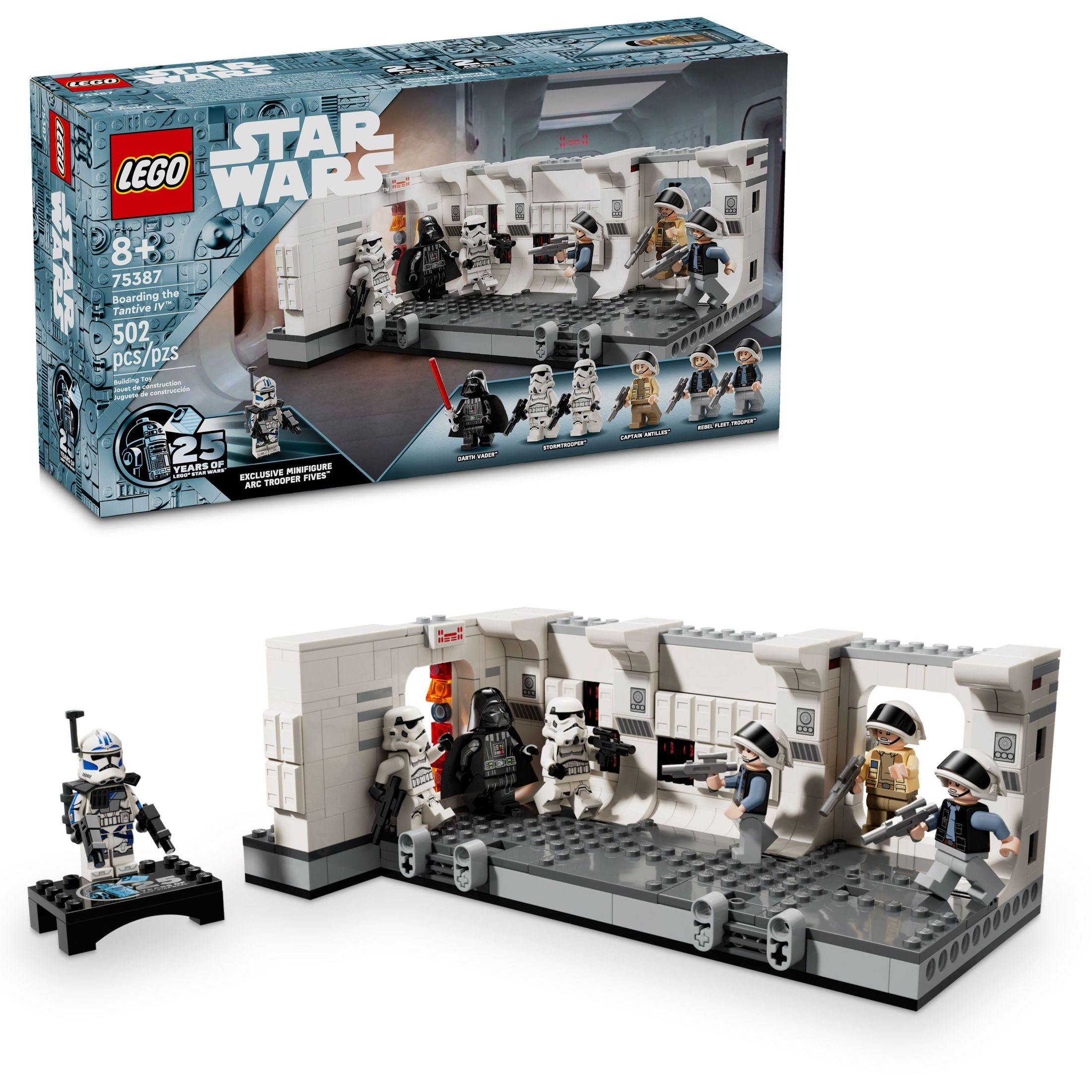LEGO Star Wars: Una Nueva Esperanza Abordando el Tantive IV Juguete de Fantasía, Juguete Coleccionable de Star Wars con Minifigura Exclusiva del 25 Aniversario Clone Trooper Fives, Idea de Regalo para Niños de 8 Años en Adelante, 75387