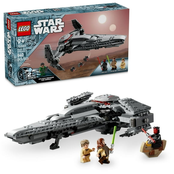 LEGO Star Wars: The Phantom Menace Darth Maul’s Sith Infiltrator, Starship Toy, Includes Qui-Gon Jinn, Darth Maul, Anakin Skywalker, and Exclusive 25th Anniversary Saw Gerrera Minifigure, 75383