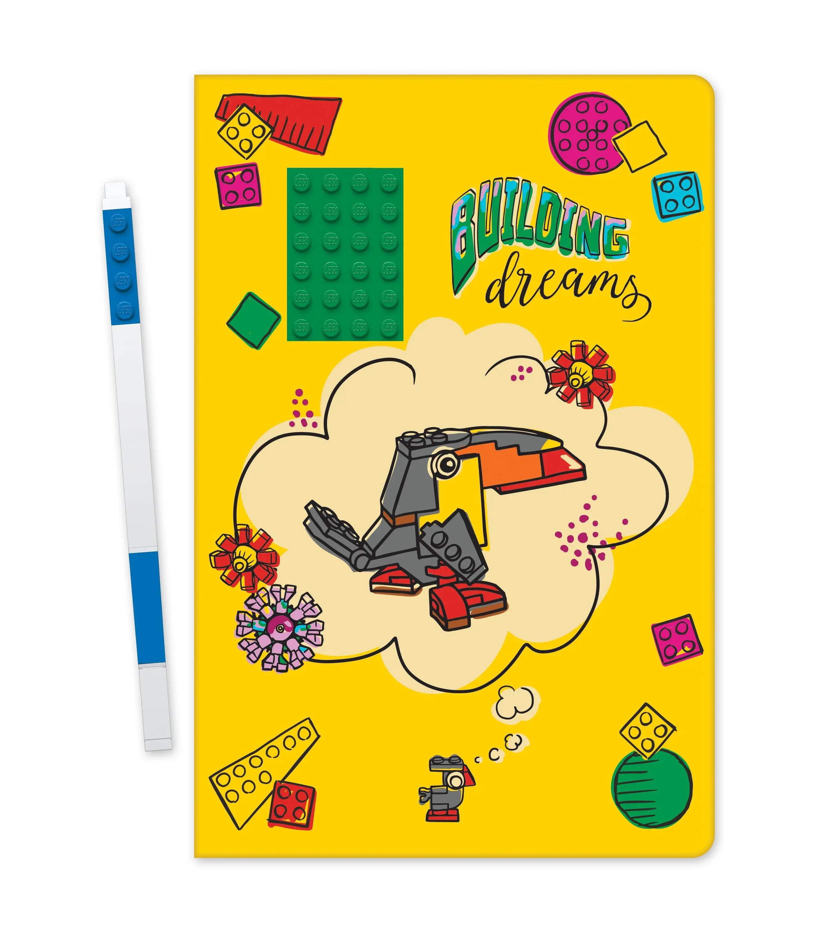 LEGO Stationery Building Dreams Hardcover Notebook with 4x6 Green Brick and Blue Gel Pen Set