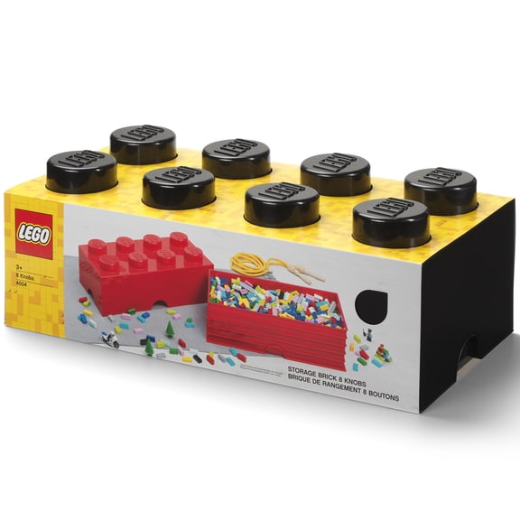 Room Copenhagen: LEGO Storage Brick - 8 Knobs Lid, Black - 19.7 x 9.8 x 7.1", Stackable Plastic Container, Holds 1600 Blocks, Toy Home Organizer Box