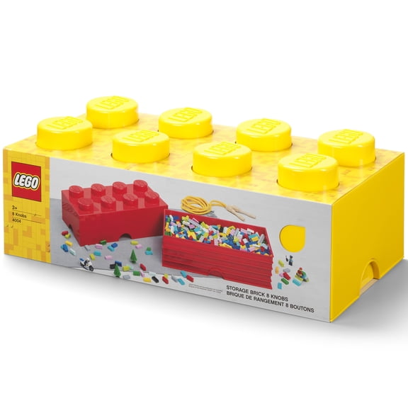 Room Copenhagen: LEGO Storage Brick - 8 Knobs Lid, Yellow - 19.7 x 9.8 x 7.1", Stackable Plastic Container, Holds 1600 Blocks, Toy Home Organizer Box