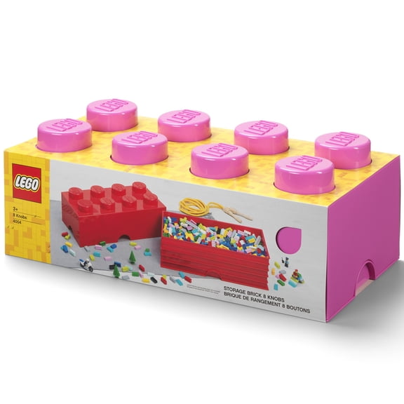 Room Copenhagen: LEGO Storage Brick - 8 Knobs Lid, Bright Pink - 19.7 x 9.8 x 7.1", Stackable Plastic Container, Holds 1600 Blocks, Toy Organizer Box