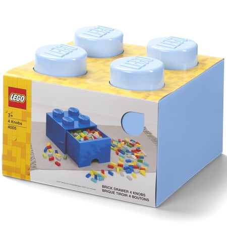 Room Copenhagen: LEGO Brick Drawer Storage - 4 Knobs, Light Royal Blue - 9.8 x 7.1", Stacking Plastic Container, Holds 800 Blocks, Toy Organizer Box