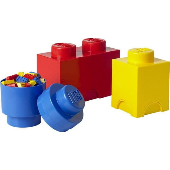 LEGO Storage Brick Multi-Pack 3 Piece, Bright Red, Bright Blue, and Bright Yellow
