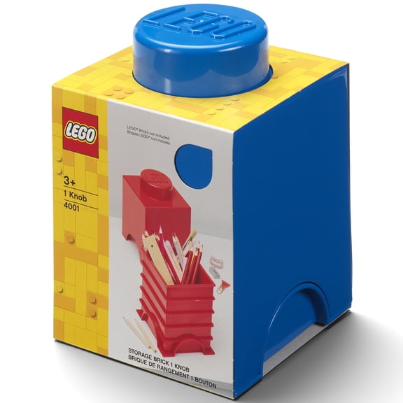 Room Copenhagen: LEGO Storage Brick - 1 Knob, Bright Blue - 4.9 x 4.9 x 7.1" Stackable Plastic Container w/ Lid, Holds 100 Blocks, Toy Organizer Box