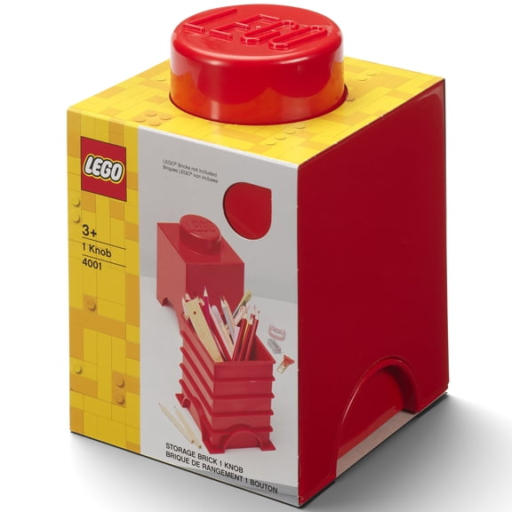 Room Copenhagen: LEGO Storage Brick - 1 Knob, Bright Red - 4.9 x 4.9 x 7.1" Stackable Plastic Container w/ Lid, Holds 100 Blocks, Toy Organizer Box