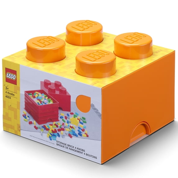Room Copenhagen: LEGO Storage Brick - 4 Knobs Lid, Orange - 9.8 x 7.1", Stackable Plastic Container, Holds 800 Building Blocks, Toy Home Organizer Box