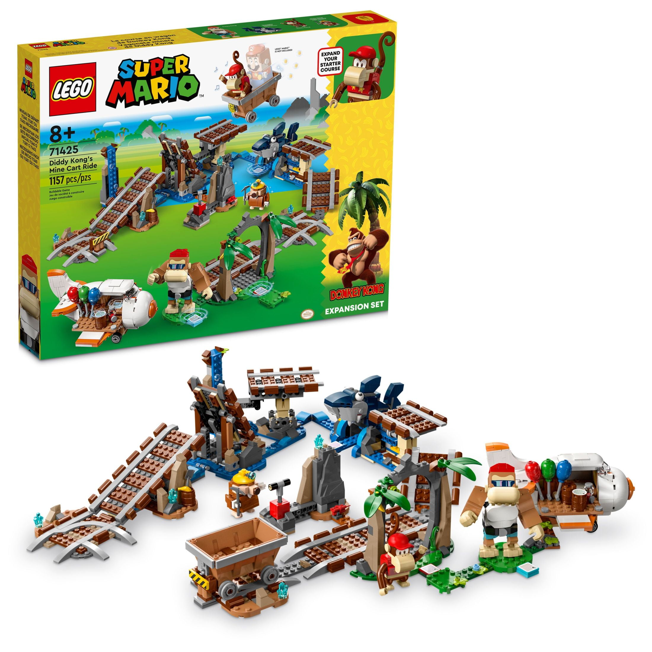 LEGO Super Mario Diddy Kong's Mine Cart Ride Expansion Set 71425, Collectible Building Toy with Brick Built Funky Kong Figure, Super Mario Gift Set LEGO Super Mario Diddy Kong's Mine Cart Ride Expansion Set 71425, Collectible Building Toy with Brick Built Funky Kong Figure, Super Mario Gift Set