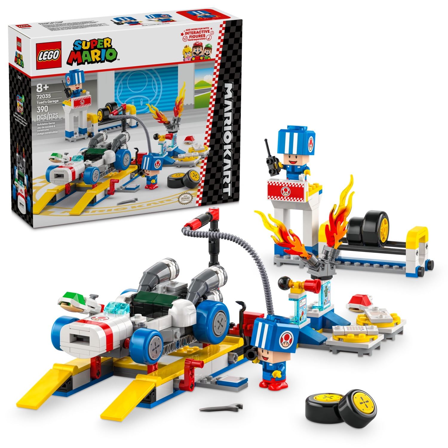 LEGO Super Mario: Mario Kart Toad's Garage - Nintendo Toy Building Set for Kids, Boys \u0026 Girls, Ages 8+ - Collectible Mario Kart Toy for Fans with 2 Blue Toad Figures - Gift Idea for Birthdays - 72035