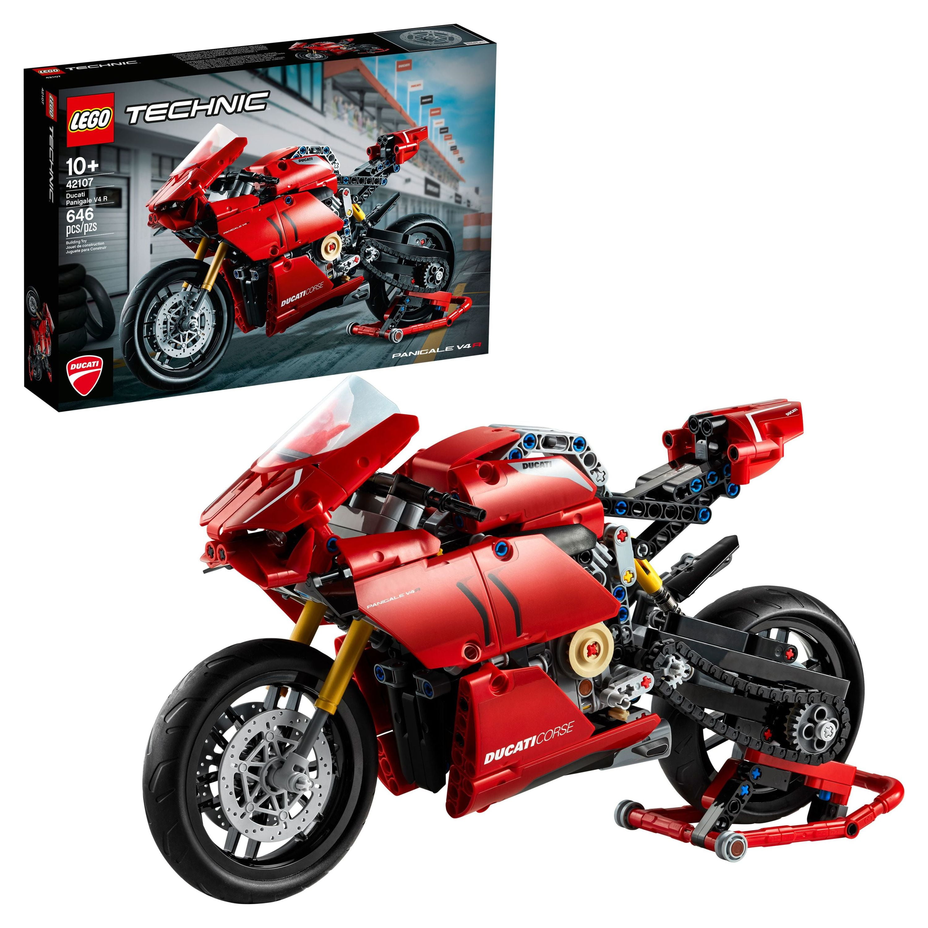 LEGO Technic Ducati Panigale V4 R Motorcycle 42107 Building Set Collectible Superbike Display Model Kit with Gearbox and Working Suspension Fun for