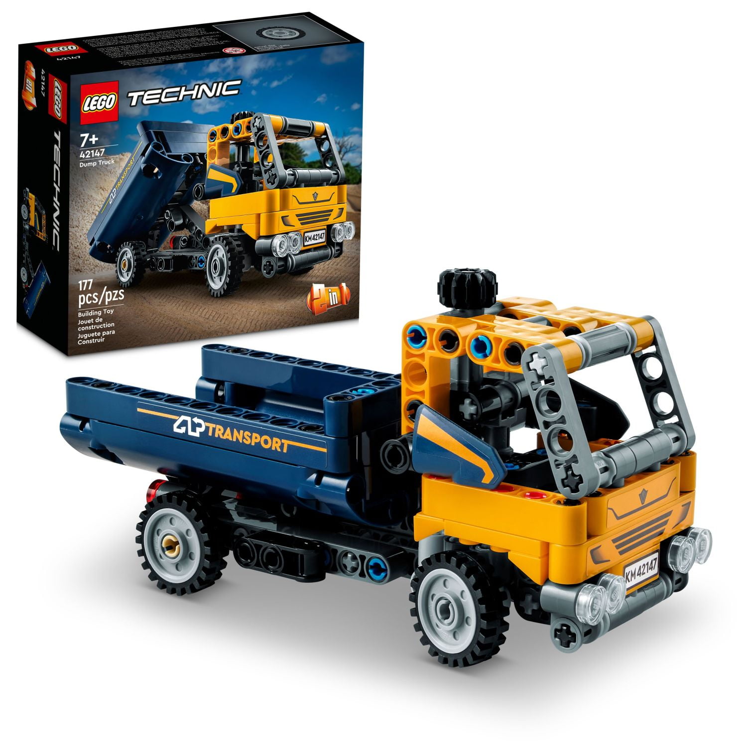 LEGO Technic Dump Truck 2in1 Toy Building Set, Model Construction Vehicle and Excavator Digger Kit, Engineering Building Toys for Back to School, Gift for Kids, Boys, Girls Ages 7+ Years Old, 42147