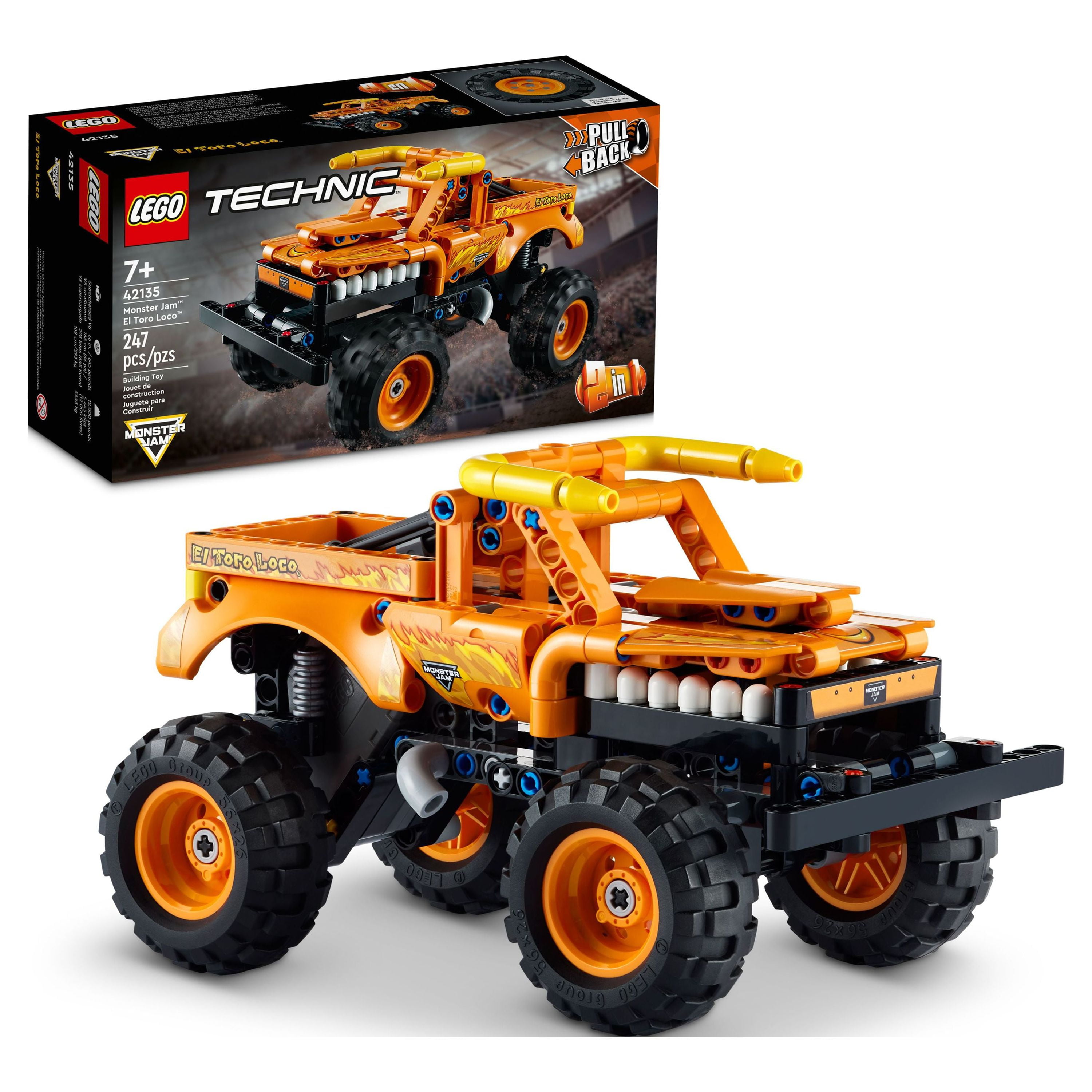 LEGO Technic Monster Jam El Toro Loco, 2 in 1 Pull Back Truck to Off Roader Car Toy 42135, Monster Truck and Race Car Building Toy, Construction Kit for Kids, Boys, Girls Age 7+ Years Old