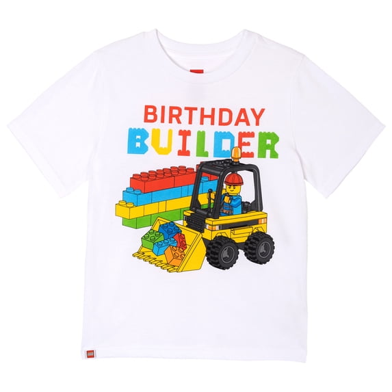 LEGO Toddler Boys' Short Sleeve T-Shirt White Birthday Build