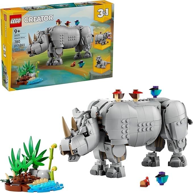 LEGO Wild Animals: Majestic Rhino with Birds, Ages 9+ - Gift for