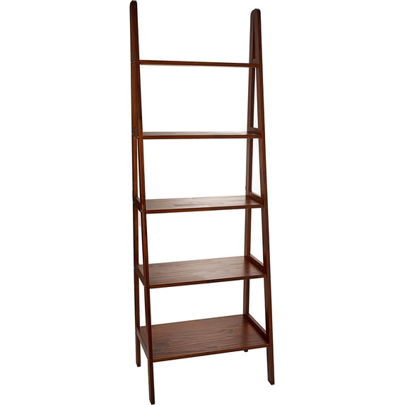 LEHOME 100% Solid Wood 5-Shelf Ladder Bookcase, Standard, 72"H, Warm Brown