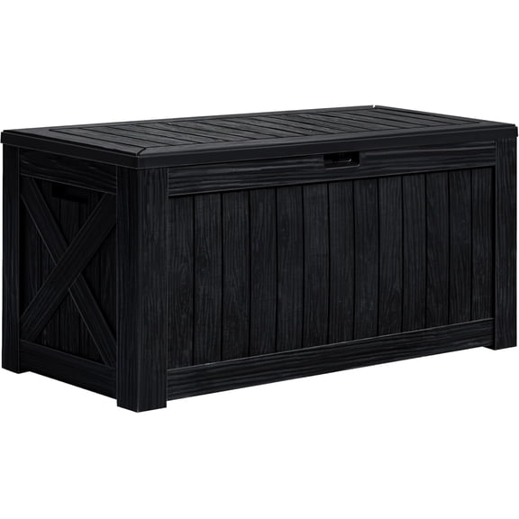 LEHOME 120 Gallon Deck Box, Resin Outdoor Storage Container for Patio Furniture, Garden Tools, Pool Accessories, Weatherproof, Lockable, Black