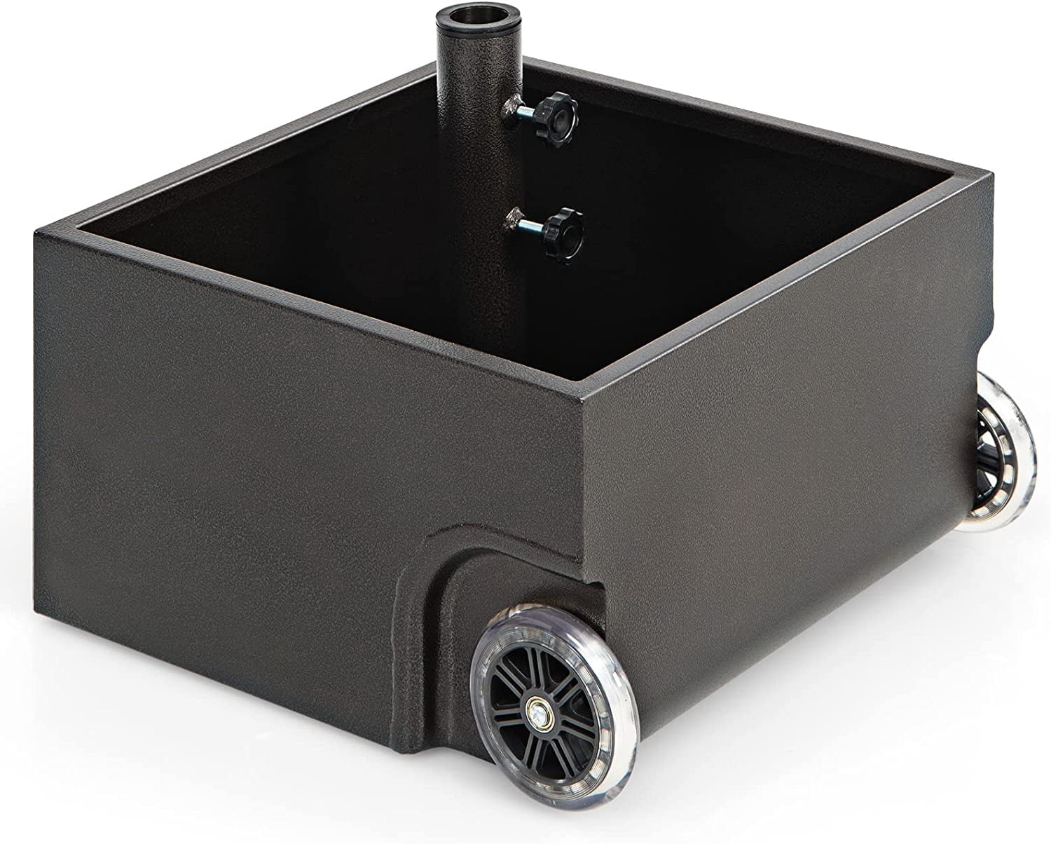 LEHOME 170LBS 2-in-1 Patio Umbrella Base, Fillable Umbrella Stand with 2 Universal Wheels, Garden Flower Box with Drainage Hole, Outdoor Heavy Duty Umbrella Stand for Courtyard, Poolside (Black)