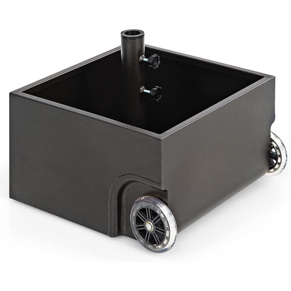 LEHOME 170LBS 2-in-1 Patio Umbrella Base, Fillable Umbrella Stand with 2 Universal Wheels, Garden Flower Box with Drainage Hole, Outdoor Heavy Duty Umbrella Stand for Courtyard, Poolside (Black)