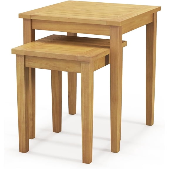 LEHOME 2 Pieces Patio Nesting Table, Teak Wood Outdoor Space Saving Design Square End Table for Poolside, Lawn, Garden, Balcony (Natural)