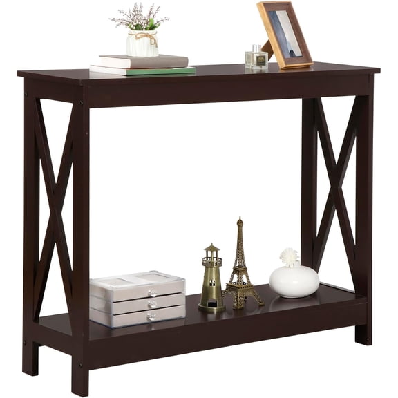 LEHOME 2-Tier Narrow Console Sofa Side Table Wall Table for Hallway Foyer Table Sofa Tables Long Accent Table for Living Room,Espresso