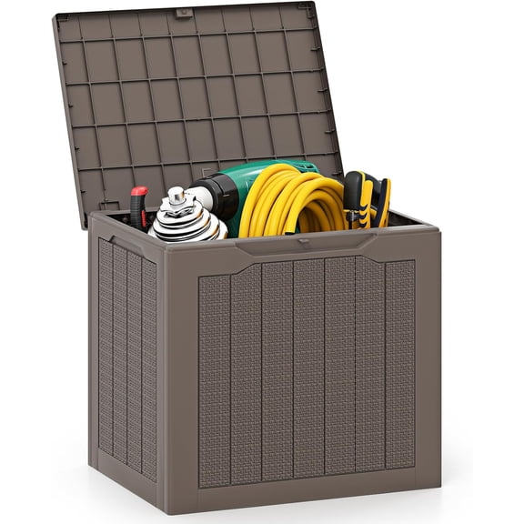 LEHOME 25 Gallon Outdoor Storage Box, Patio Deck Box with Lockable Lid, Wicker-woven Texture, Waterproof Storage Bench for Pool Accessories, Garden Tools, Package Delivery, Patio Furniture (Brown)