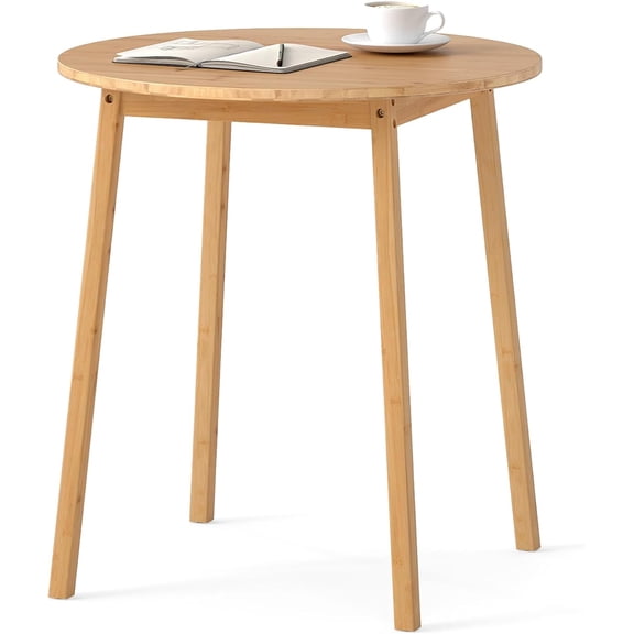 LEHOME 27.5-Inches Bamboo Dining Table for 2-4, Round Dinner Tables with Non-Slip Foot Pads, Farmhouse Small Kitchen Table for Dining Room, Living Room, Dinette, Apartment (Round)