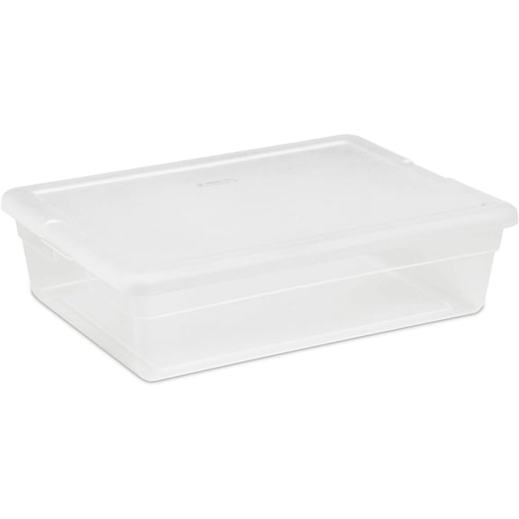 LEHOME 28 Qt Underbed Storage Box, Stackable Bin with Lid, Plastic Container to Organize, Bedroom, Clear Base and White Lid, 1-Pack
