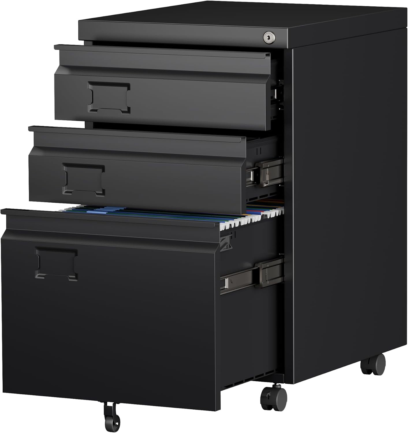 LEHOME 3 Drawer File Cabinet with Lock, Heavy Duty Metal Mobile Filing Cabinet for Home Office, Under Desk Storage Organizer with Name Holder, Fits Legal/Letter/A4 Size, Assembly Required