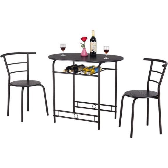 LEHOME 3 PCS Dining Table Set w/ 1 Table and 2 Chairs Home Restaurant Breakfast Bistro Pub Kitchen Dining Room Furniture (Black)