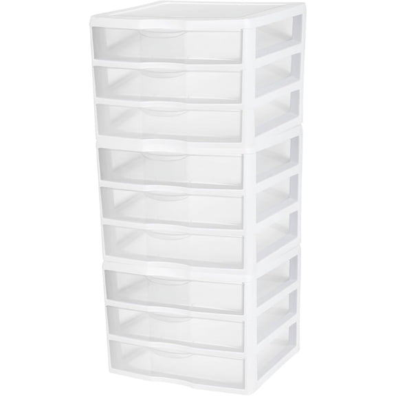 LEHOME 3-Pack Wide 3 Drawer Unit, Plastic Desktop Organizer with Clear Drawers, White Frame - Stackable Multi-Purpose Storage for Office Supplies, Craft Rooms, Classrooms and Home Organization