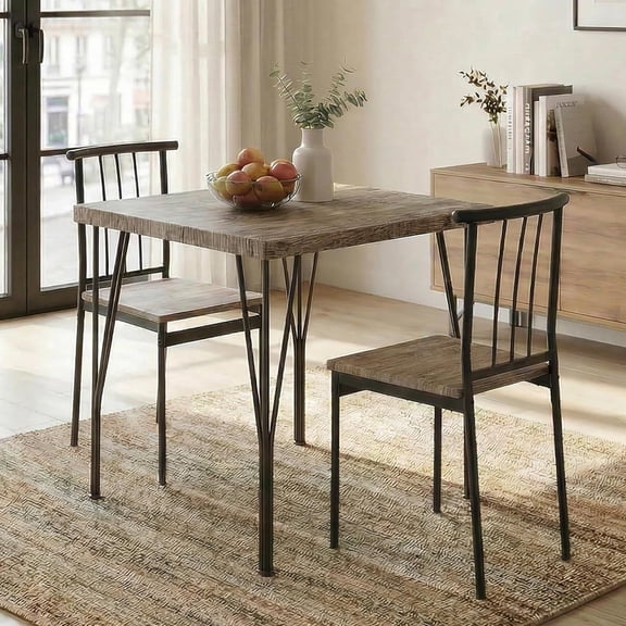 LEHOME 3-Piece Dining Table Set - Space-Saving Kitchen Table with 2 Chairs, Easy Assembly Modern Wood and Metal Furniture for Apartments, Dining Room, Breakfast Nook, Bedroom, Easy Clean