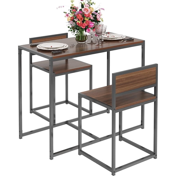 LEHOME 3-Piece Dining Table Set, Wood Square Dining Room Table Set, Small Kitchen Table Set for 2, Breakfast Table Set, Kitchen Wooden Table and 2 Chairs for Kitchen, Dining Room, Outdoor bar