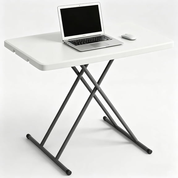 LEHOME 30 Inch Folding Table - Small Utility Foldable Table, Adjustable Height TV Tray for Laptop & Couch, Heavy Duty Portable Table for Camping & Small Spaces, No Assembly, White