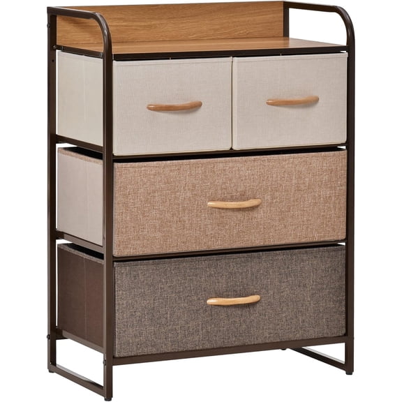 LEHOME 4-Drawer Dresser, Fabric Chest of Drawers, 3-Tier Storage Tower with Steel Frame and Wooden Top for Bedroom, Nursery Room, Multicoloured