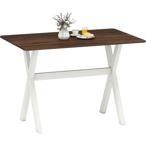 LEHOME 43" Dining Table for 4, Rectangular Kitchen Table with Rubber Wood X-Shaped Frame, Space Saving Dinner Table for Living Dining Room, Dinette, Home Office, Restaurant