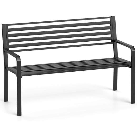 LEHOME 50 Outdoor Metal Park Bench, Patio Slatted Garden Bench for 2-3 People with Armrests & Backrest, Heavy-Duty Modern Seating for Backyard, Poolside, Porch