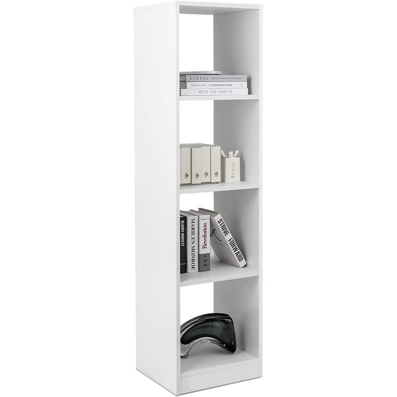 LEHOME 56" Tall 4 Cube Bookcase White - Freestanding 15" Wide 5-Tier Narrow Open Display Bookshelf with 4 Anti-Tipping Kits, Wooden Cube Storage Organizer for Small Place, Living Room, Bedroom
