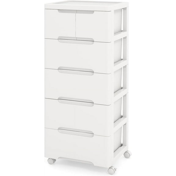 LEHOME 6-Drawer Plastic Rolling Storage Cart, Mobile Storage Cabinet with 4 Universal Wheels, Vertical Storage Tower Container Unit for Living Room, Home Office, White (16x13x38 (6 Drawers))