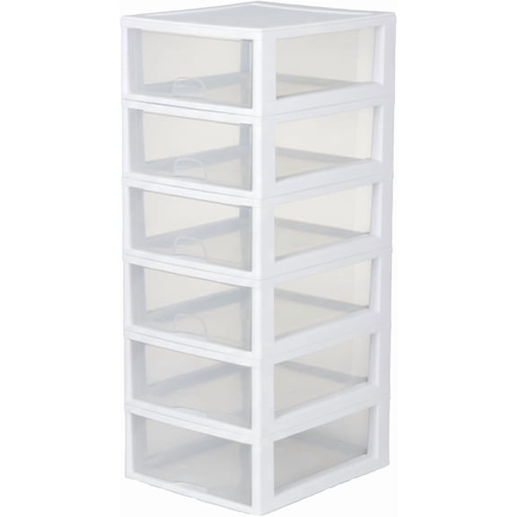 LEHOME 6-Pack 16 Quart Stacking Drawer, Clear Storage Closet Organizer, White Frame - Stackable Modular Plastic Drawers for Clothes, Accessories, Craft Supplies, Shoes or Linens